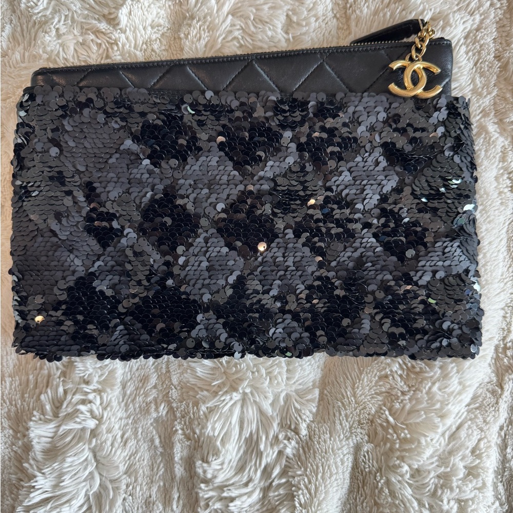 Chanel Black Sequin Clutch